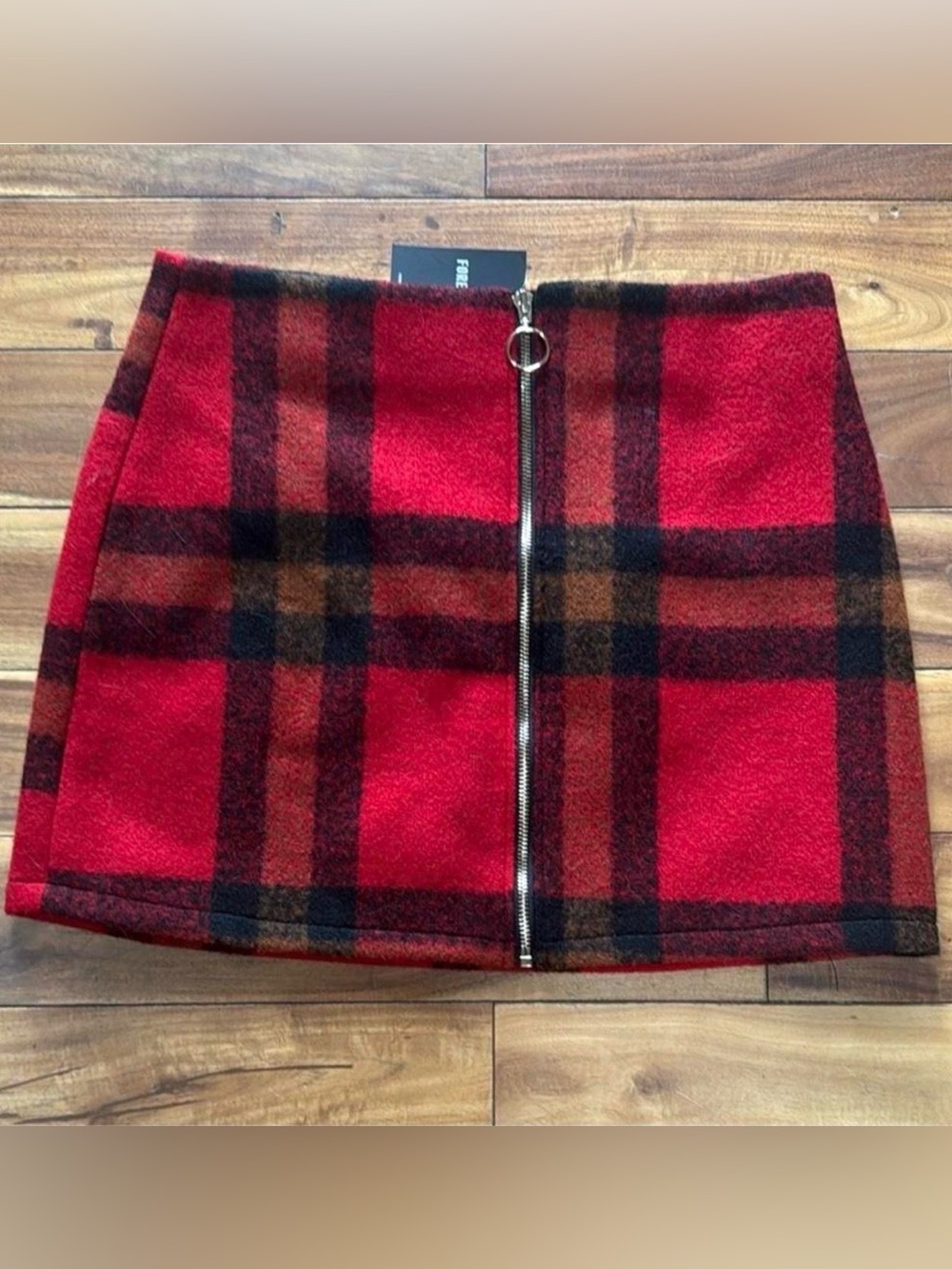 New Women’s Red Plaid Zip-Front Mini Skirt